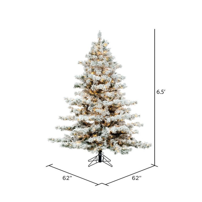 6'6"Hx62"W Flocked Alaskan Pine Artificial Christmas Tree, LED Pre-Lit -White - A806366LED