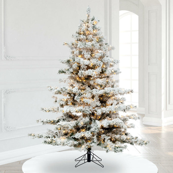 6'6"Hx62"W Flocked Alaskan Pine Artificial Christmas Tree, LED Pre-Lit -White - A806366LED