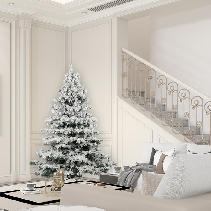 7'6"Hx68"W Flocked Alaskan Pine Artificial Christmas Tree, Unlit -White - A806375