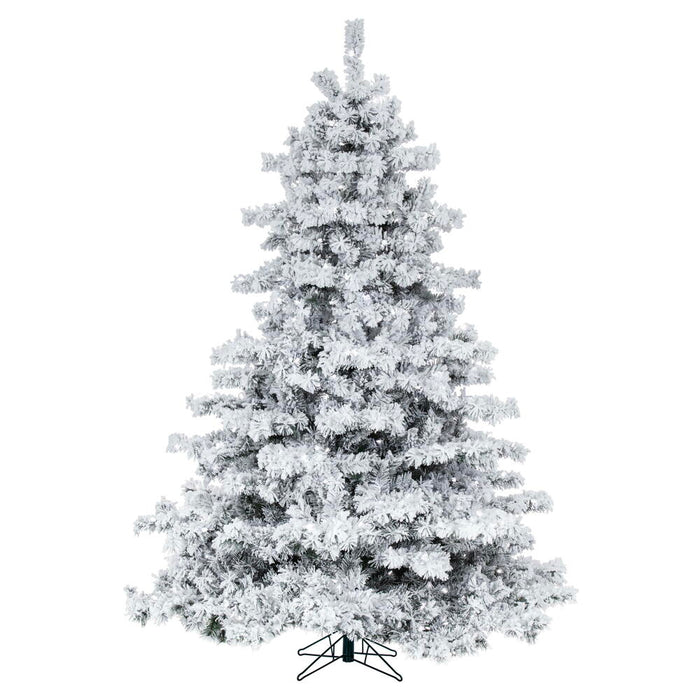 12'Hx92"W Flocked Alaskan Pine Artificial Christmas Tree, LED Pre-Lit -White - A806391LED