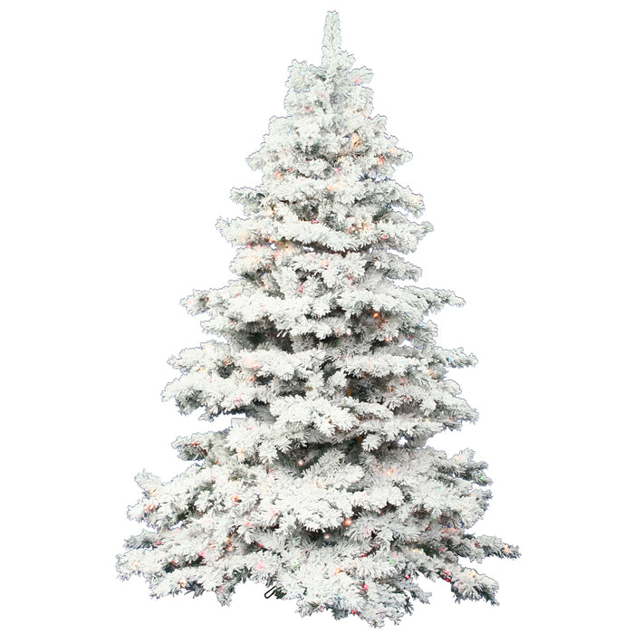10'Hx82"W Flocked Alaskan Pine Artificial Christmas Tree, LED Pre-Lit (Multicolor) -White - A806387LED