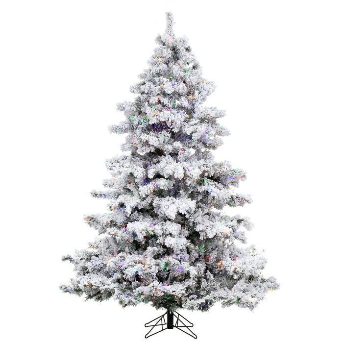 7'6"Hx68"W Flocked Alaskan Pine Artificial Christmas Tree, LED Pre-Lit (Multicolor) -White - A806377LED