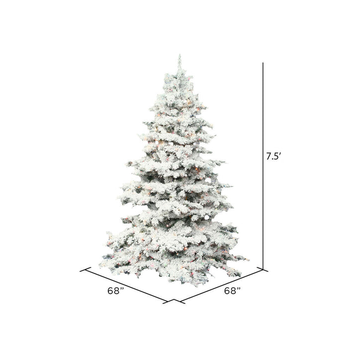 7'6"Hx68"W Flocked Alaskan Pine Artificial Christmas Tree, LED Pre-Lit (Multicolor) -White - A806377LED