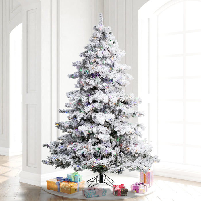 7'6"Hx68"W Flocked Alaskan Pine Artificial Christmas Tree, LED Pre-Lit (Multicolor) -White - A806377LED