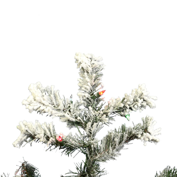 4'6"Hx44"W Flocked Alaskan Pine Artificial Christmas Tree, LED Pre-Lit (Multicolor) -White - A806347LED
