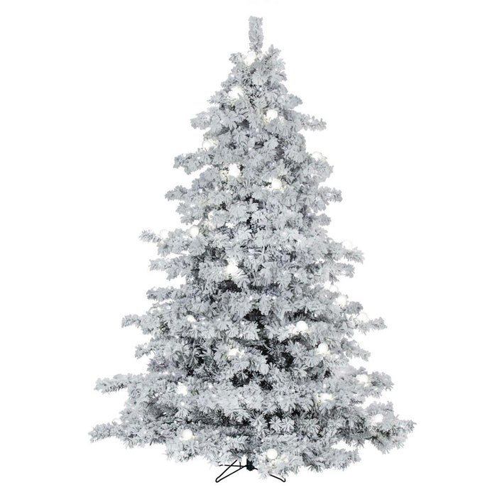 9'Hx73"W Flocked Alaskan Pine Artificial Christmas Tree, G50 & LED Pre-Lit -White - A806383LED