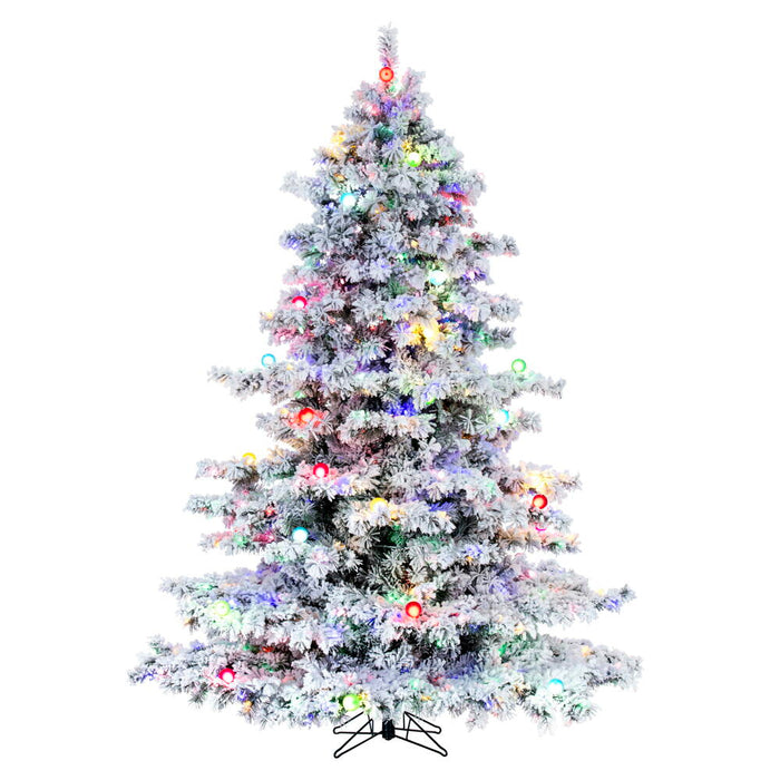 12'Hx92"W Flocked Alaskan Pine Artificial Christmas Tree, G50 & LED Pre-Lit (Multicolor) -White - A806394LED
