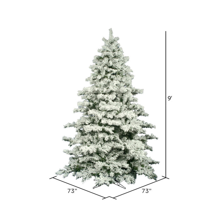 9'Hx73"W Flocked Alaskan Pine Artificial Christmas Tree, Unlit -White - A806380