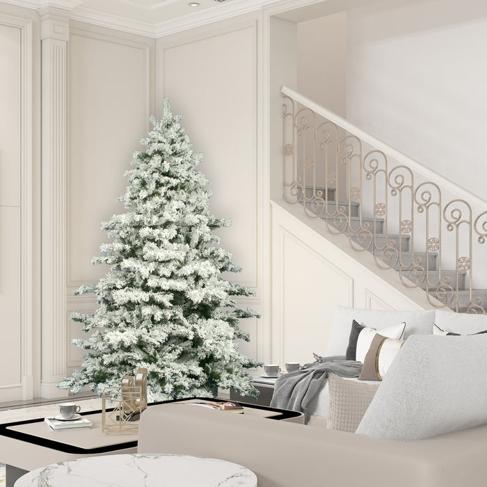 9'Hx73"W Flocked Alaskan Pine Artificial Christmas Tree, Unlit -White - A806380