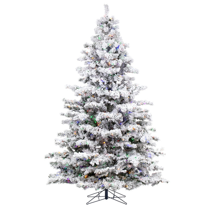9'Hx73"W Flocked Alaskan Pine Artificial Christmas Tree, LED Pre-Lit (Multicolor) -White - A806382LED