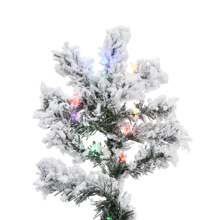 9'Hx73"W Flocked Alaskan Pine Artificial Christmas Tree, LED Pre-Lit (Multicolor) -White - A806382LED