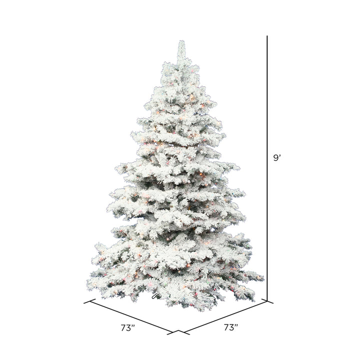 9'Hx73"W Flocked Alaskan Pine Artificial Christmas Tree, LED Pre-Lit (Multicolor) -White - A806382LED