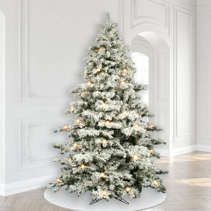 10'Hx82"W Flocked Alaskan Pine Artificial Christmas Tree, LED Pre-Lit -White - A806386LED