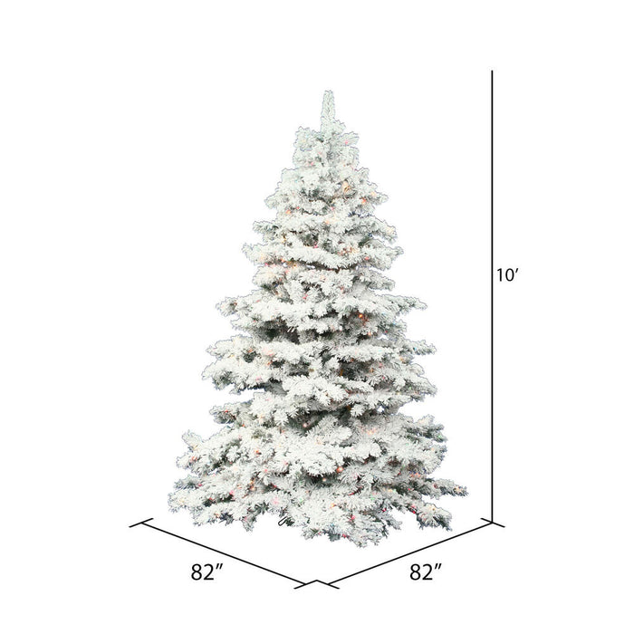 10'Hx82"W Flocked Alaskan Pine Artificial Christmas Tree, LED Pre-Lit (Multicolor) -White - A806387LED