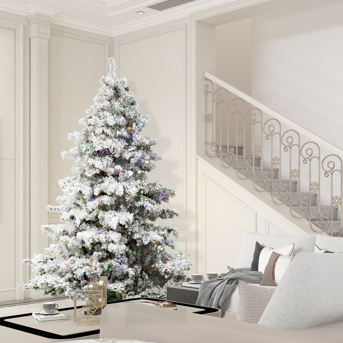 9'Hx73"W Flocked Alaskan Pine Artificial Christmas Tree, LED Pre-Lit (Multicolor) -White - A806382LED
