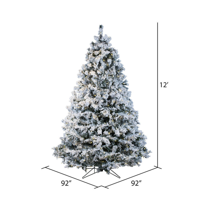 12'Hx92"W Flocked Alaskan Pine Artificial Christmas Tree, LED Pre-Lit -White - A806391LED