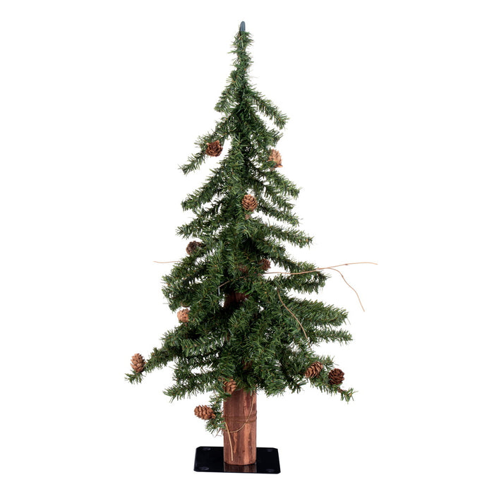 2'Hx14"W Natural Trunk Alpine Artificial Christmas Tree With Pinecone & Vines, Unlit -Green - A807220