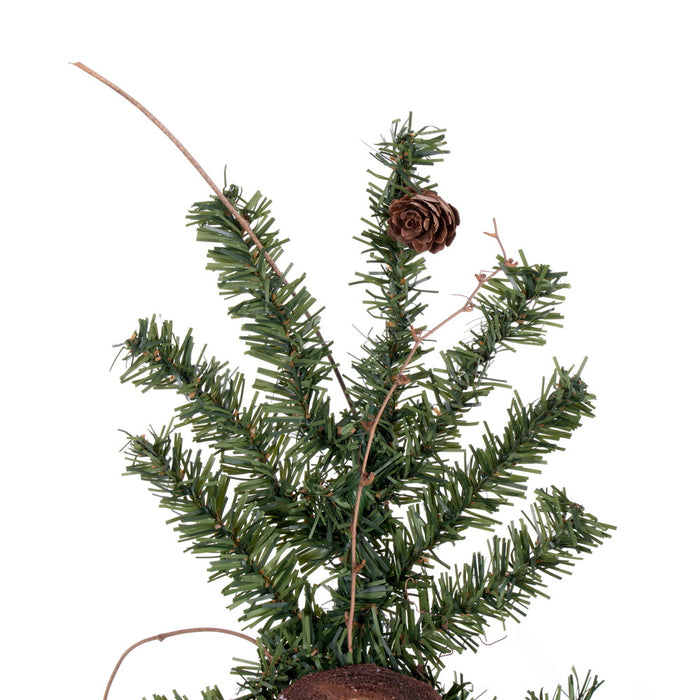 2'Hx14"W Natural Trunk Alpine Artificial Christmas Tree With Pinecone & Vines, Unlit -Green - A807220