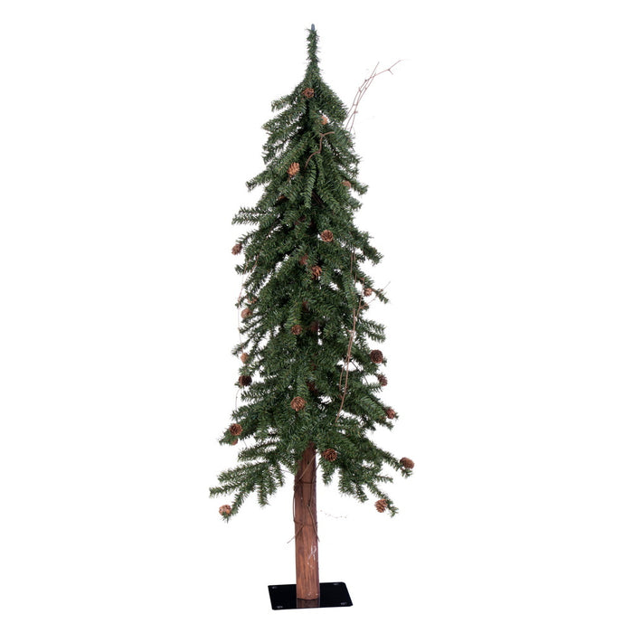 4'Hx25"W Natural Trunk Alpine Artificial Christmas Tree With Pinecone & Vines, Unlit -Green - A807240