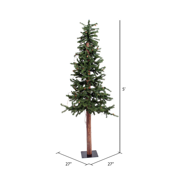 5'Hx27"W Natural Trunk Alpine Artificial Christmas Tree With Pinecone & Vines, Unlit -Green - A807250