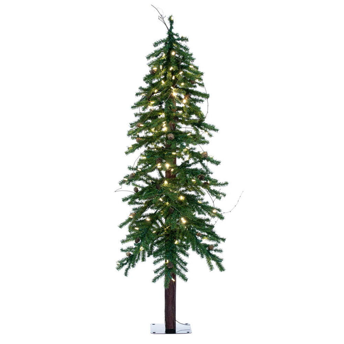 5'Hx27"W Natural Trunk Alpine Artificial Christmas Tree With Pinecone & Vines, LED Pre-Lit -Green - A807251LED
