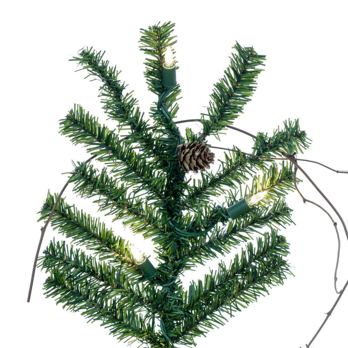 5'Hx27"W Natural Trunk Alpine Artificial Christmas Tree With Pinecone & Vines, LED Pre-Lit -Green - A807251LED