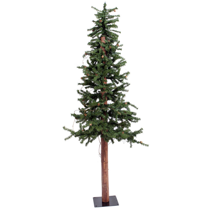 7'Hx41"W Natural Trunk Alpine Artificial Christmas Tree With Pinecone & Vines, Unlit -Green - A807270