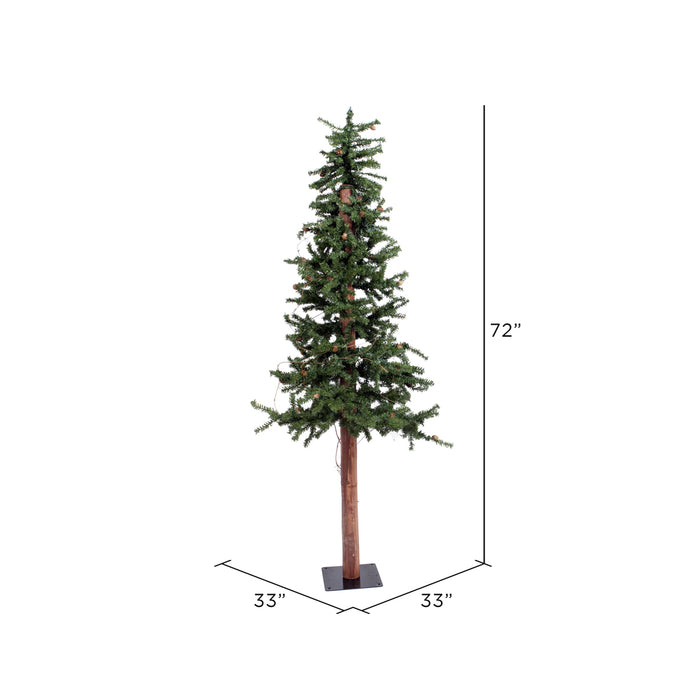 6'Hx33"W Natural Trunk Alpine Artificial Christmas Tree With Pinecone & Vines, Unlit -Green - A807260