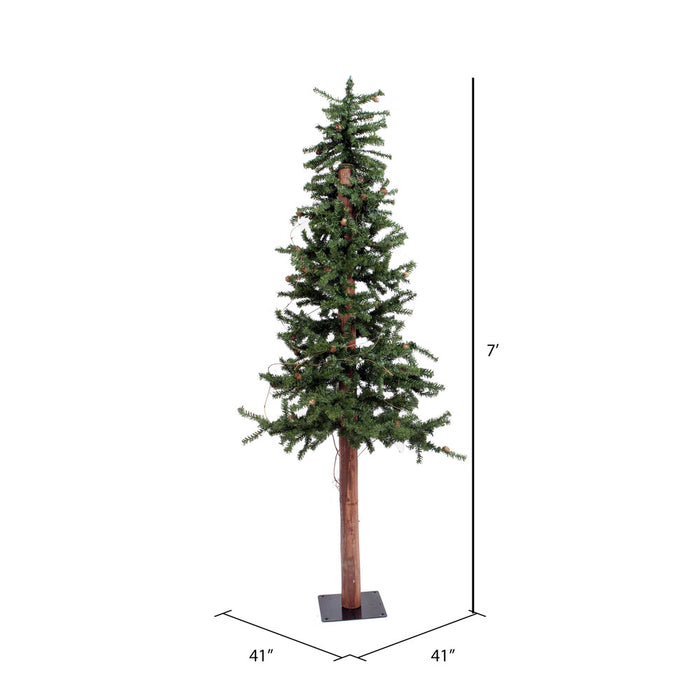 7'Hx41"W Natural Trunk Alpine Artificial Christmas Tree With Pinecone & Vines, Unlit -Green - A807270