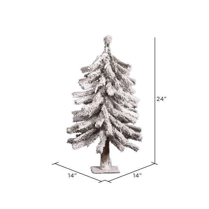 2'Hx14"W Flocked Natural Trunk Alpine Artificial Christmas Tree, Unlit -White/Green - A807420