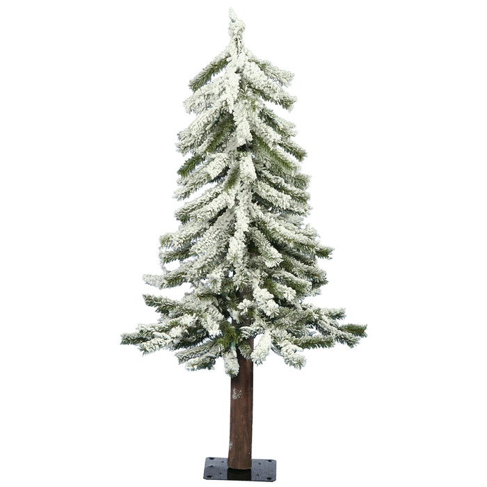 2'Hx14"W Flocked Natural Trunk Alpine Artificial Christmas Tree, Unlit -White/Green - A807420