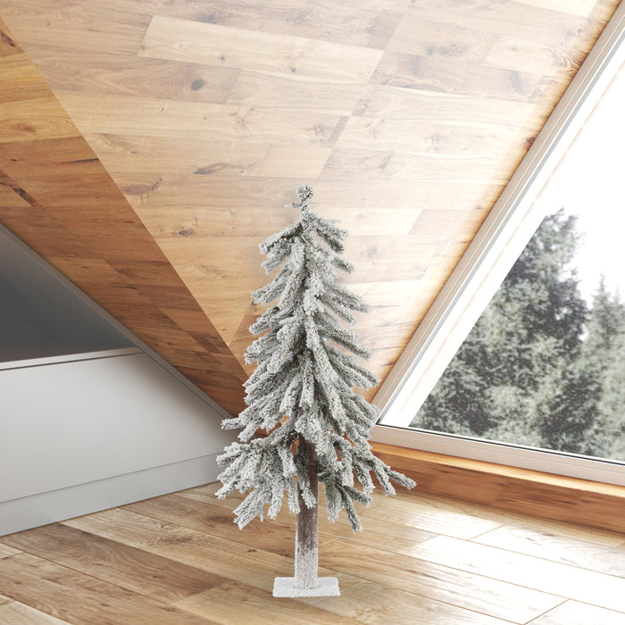 3'Hx21"W Flocked Natural Trunk Alpine Artificial Christmas Tree, Unlit -White/Green - A807430