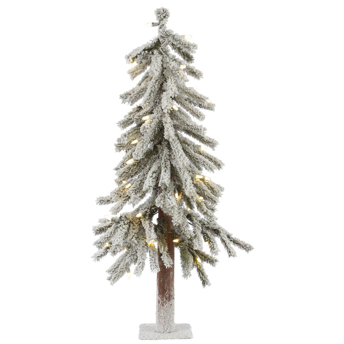 3'Hx21"W Flocked Natural Trunk Alpine Artificial Christmas Tree, LED Pre-Lit -White/Green - A807431LED