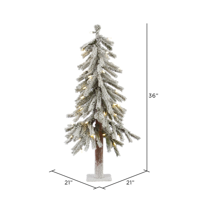 3'Hx21"W Flocked Natural Trunk Alpine Artificial Christmas Tree, LED Pre-Lit -White/Green - A807431LED