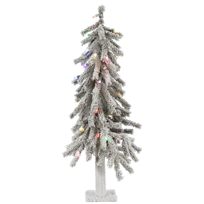 3'Hx21"W Flocked Natural Trunk Alpine Artificial Christmas Tree, LED Pre-Lit (Multicolor) -White/Green - A807432LED