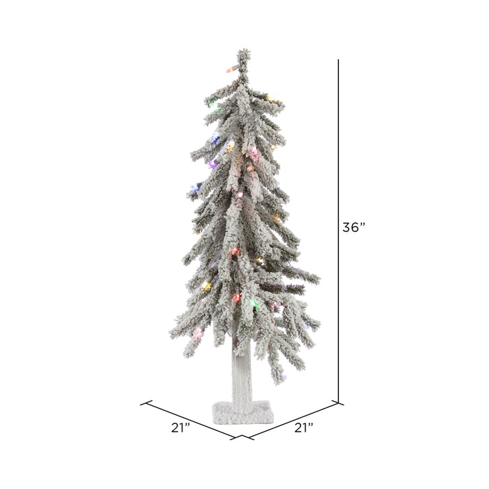 3'Hx21"W Flocked Natural Trunk Alpine Artificial Christmas Tree, LED Pre-Lit (Multicolor) -White/Green - A807432LED