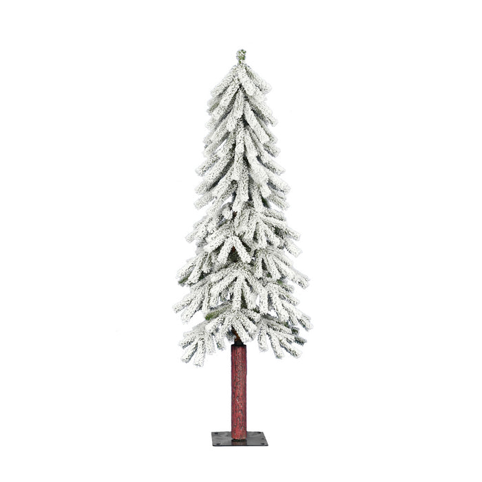 4'Hx23"W Flocked Natural Trunk Alpine Artificial Christmas Tree, Unlit -White/Green - A807440