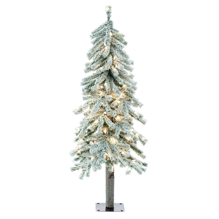 4'Hx23"W Flocked Natural Trunk Alpine Artificial Christmas Tree, LED Pre-Lit -White/Green - A807441LED