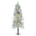 4'Hx23"W Flocked Natural Trunk Alpine Artificial Christmas Tree, LED Pre-Lit -White/Green - A807441LED