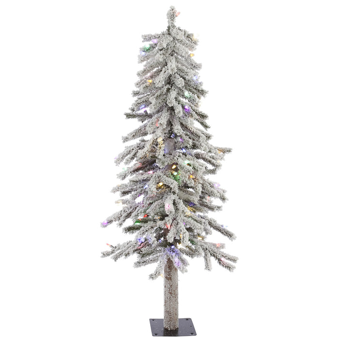 4'Hx23"W Flocked Natural Trunk Alpine Artificial Christmas Tree, LED Pre-Lit (Multicolor) -White/Green - A807442LED