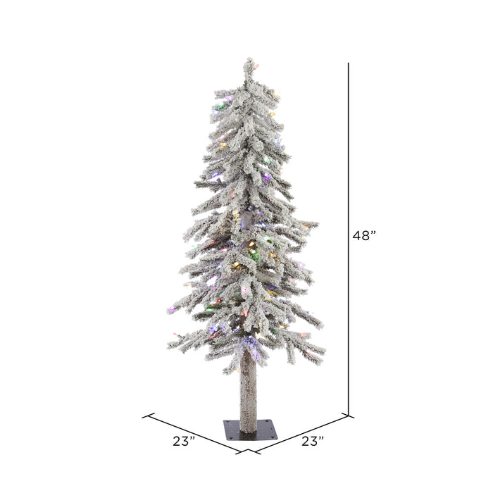 4'Hx23"W Flocked Natural Trunk Alpine Artificial Christmas Tree, LED Pre-Lit (Multicolor) -White/Green - A807442LED