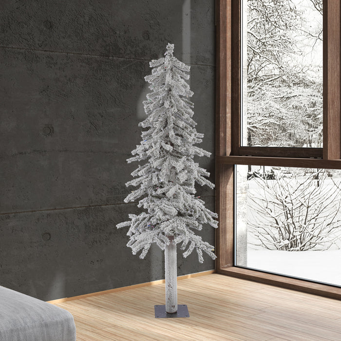 5'Hx27"W Flocked Natural Trunk Alpine Artificial Christmas Tree, Unlit -White/Green - A807450