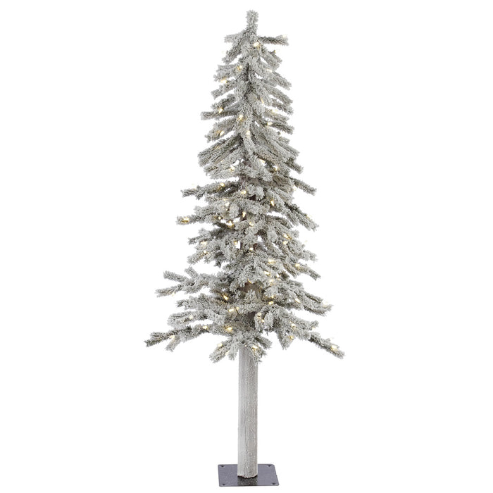 5'Hx27"W Flocked Natural Trunk Alpine Artificial Christmas Tree, LED Pre-Lit -White/Green - A807451LED