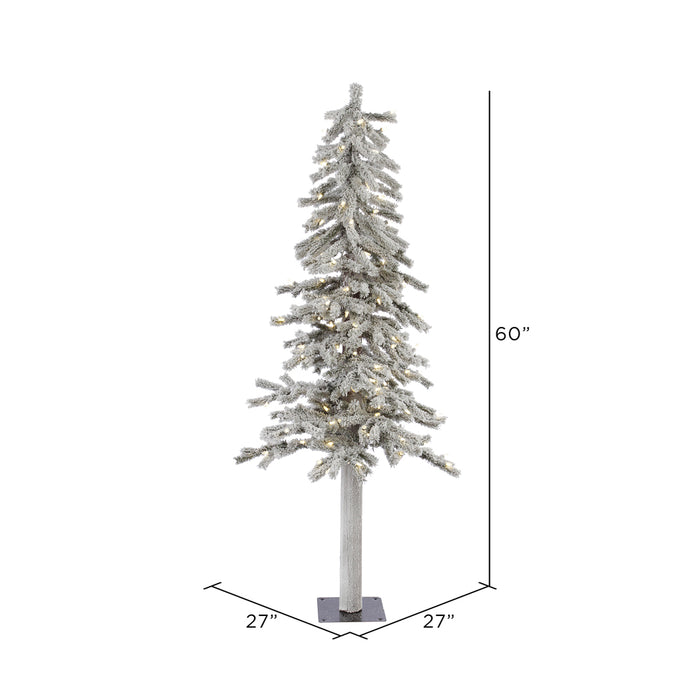 5'Hx27"W Flocked Natural Trunk Alpine Artificial Christmas Tree, LED Pre-Lit -White/Green - A807451LED