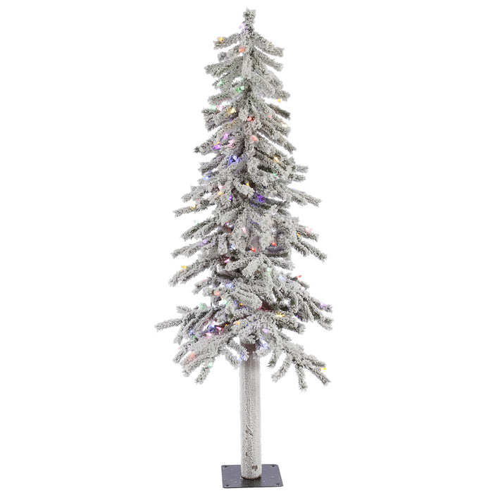 5'Hx27"W Flocked Natural Trunk Alpine Artificial Christmas Tree, LED Pre-Lit (Multicolor) -White/Green - A807452LED