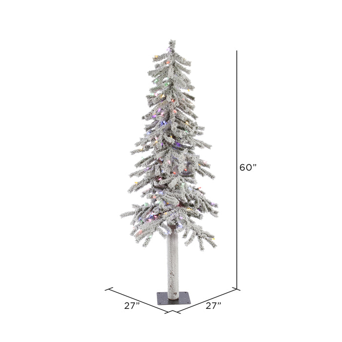 5'Hx27"W Flocked Natural Trunk Alpine Artificial Christmas Tree, LED Pre-Lit (Multicolor) -White/Green - A807452LED
