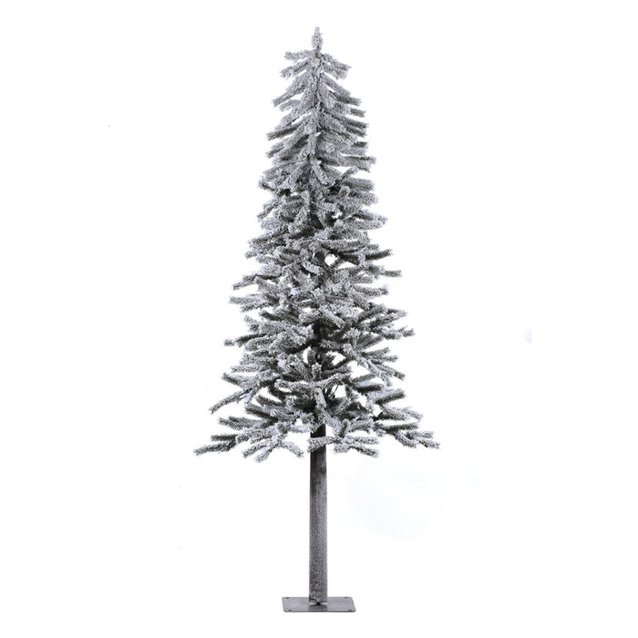 6'Hx33"W Flocked Natural Trunk Alpine Artificial Christmas Tree, Unlit -White/Green - A807460