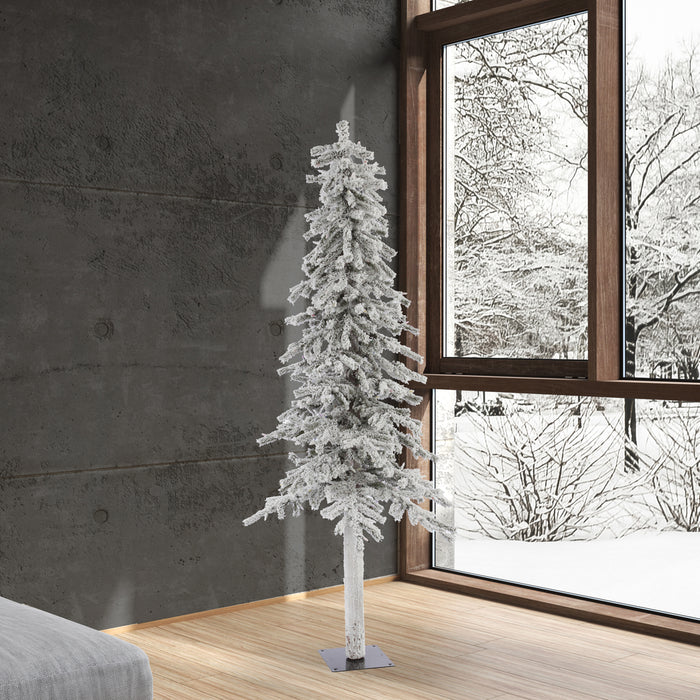 6'Hx33"W Flocked Natural Trunk Alpine Artificial Christmas Tree, Unlit -White/Green - A807460