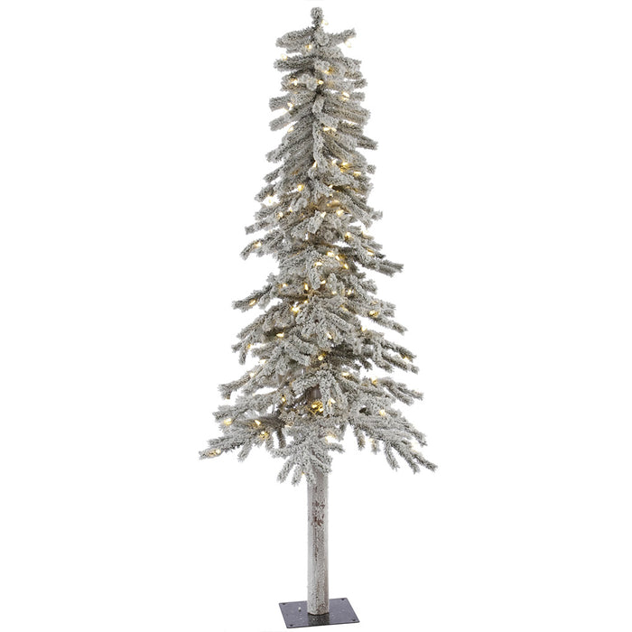 7'Hx41"W Flocked Natural Trunk Alpine Artificial Christmas Tree, LED Pre-Lit -White/Green - A807471LED