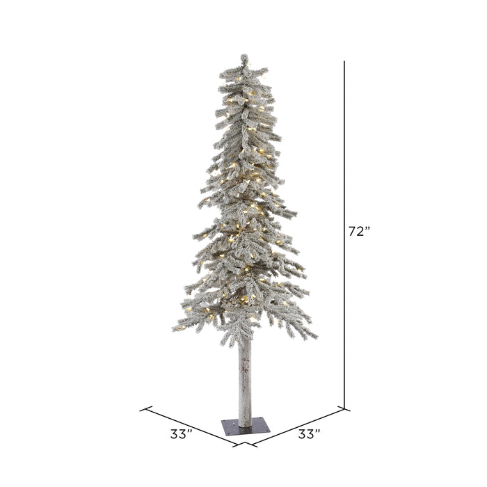 6'Hx33"W Flocked Natural Trunk Alpine Artificial Christmas Tree, LED Pre-Lit -White/Green - A807461LED